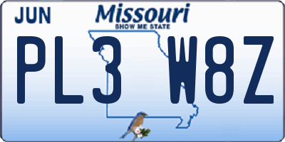 MO license plate PL3W8Z