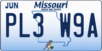 MO license plate PL3W9A