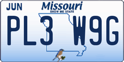 MO license plate PL3W9G