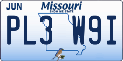 MO license plate PL3W9I