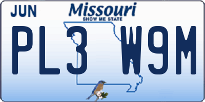 MO license plate PL3W9M