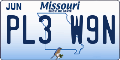 MO license plate PL3W9N