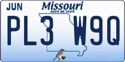 MO license plate PL3W9Q