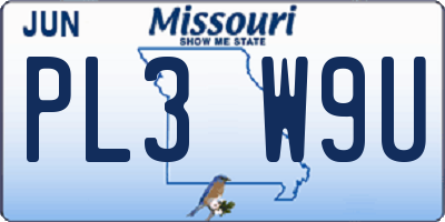 MO license plate PL3W9U