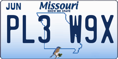 MO license plate PL3W9X