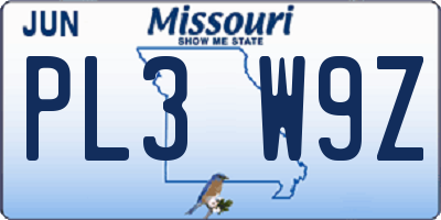MO license plate PL3W9Z