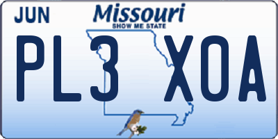 MO license plate PL3X0A