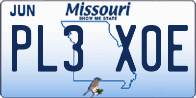 MO license plate PL3X0E