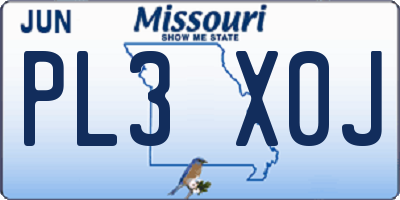 MO license plate PL3X0J
