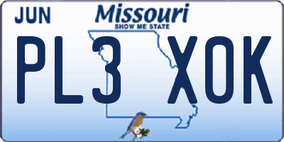 MO license plate PL3X0K