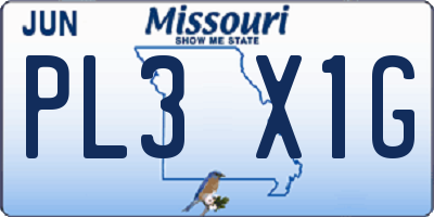 MO license plate PL3X1G