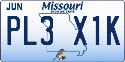 MO license plate PL3X1K