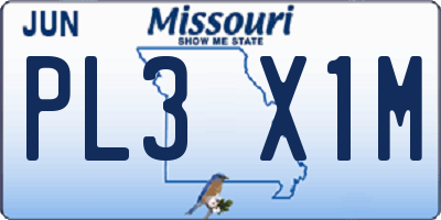 MO license plate PL3X1M