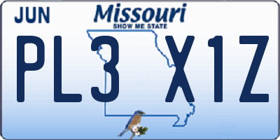 MO license plate PL3X1Z