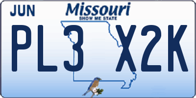 MO license plate PL3X2K