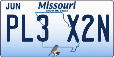 MO license plate PL3X2N
