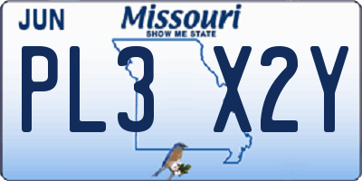 MO license plate PL3X2Y