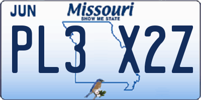 MO license plate PL3X2Z