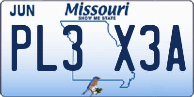 MO license plate PL3X3A