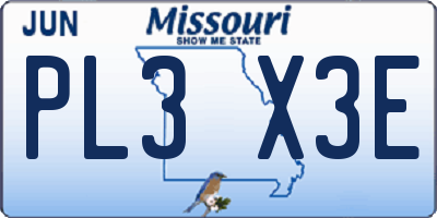 MO license plate PL3X3E