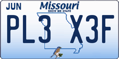 MO license plate PL3X3F