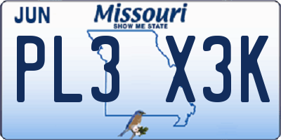 MO license plate PL3X3K
