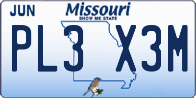 MO license plate PL3X3M