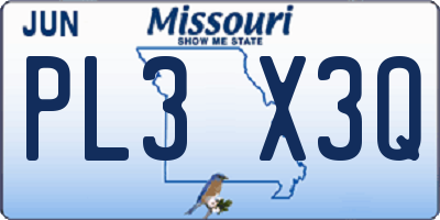 MO license plate PL3X3Q