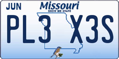 MO license plate PL3X3S