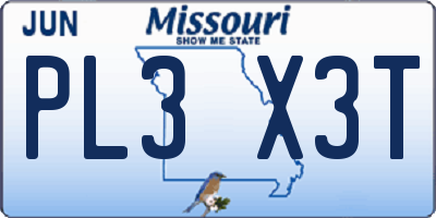 MO license plate PL3X3T