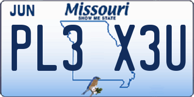 MO license plate PL3X3U