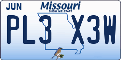 MO license plate PL3X3W