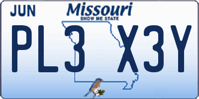 MO license plate PL3X3Y