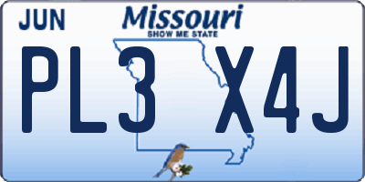 MO license plate PL3X4J