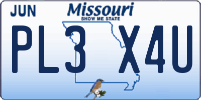 MO license plate PL3X4U