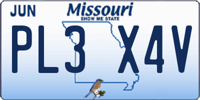 MO license plate PL3X4V