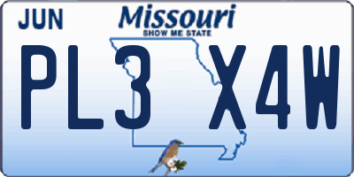 MO license plate PL3X4W