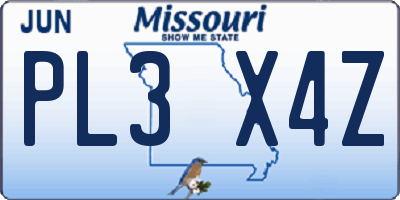 MO license plate PL3X4Z
