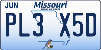 MO license plate PL3X5D