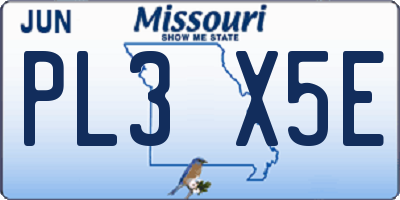 MO license plate PL3X5E