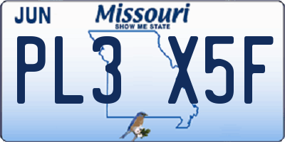 MO license plate PL3X5F