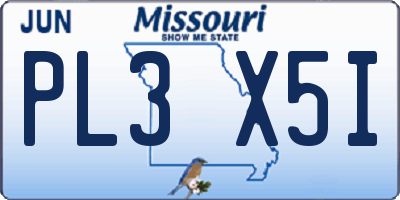 MO license plate PL3X5I