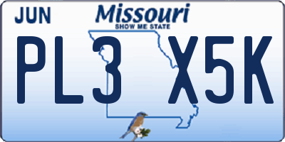 MO license plate PL3X5K