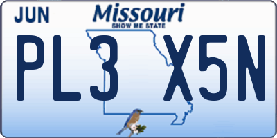MO license plate PL3X5N