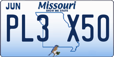 MO license plate PL3X5O