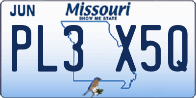 MO license plate PL3X5Q