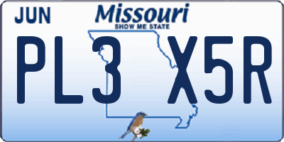 MO license plate PL3X5R