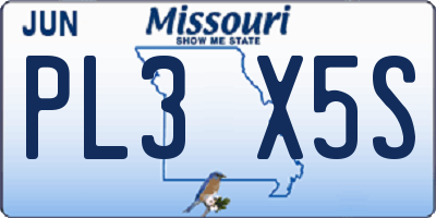 MO license plate PL3X5S