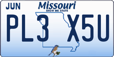 MO license plate PL3X5U