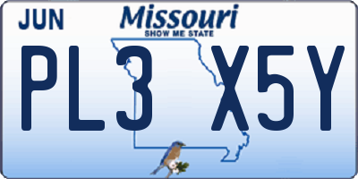 MO license plate PL3X5Y